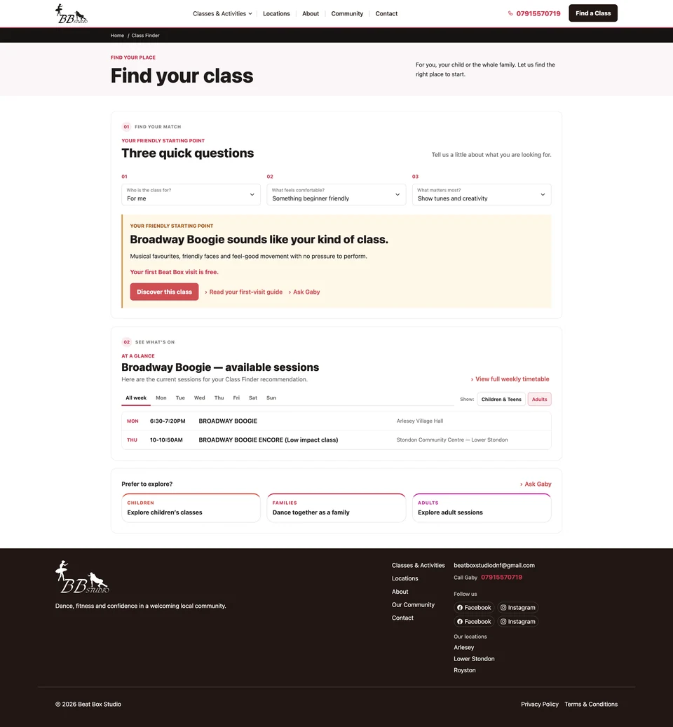 Beat Box Studio Class Finder