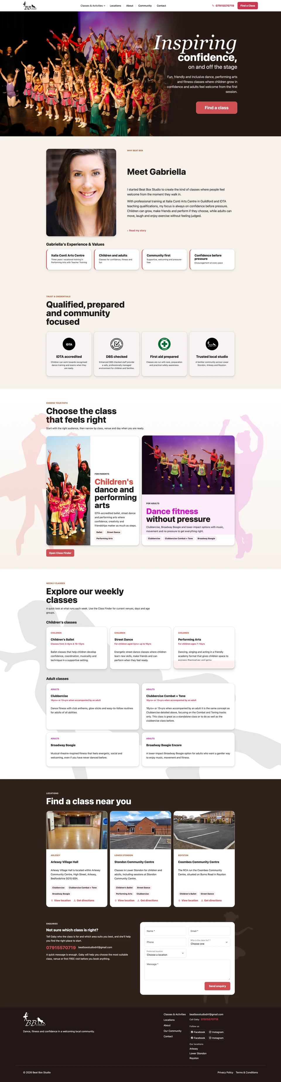 Beat Box Studio homepage and customer journey